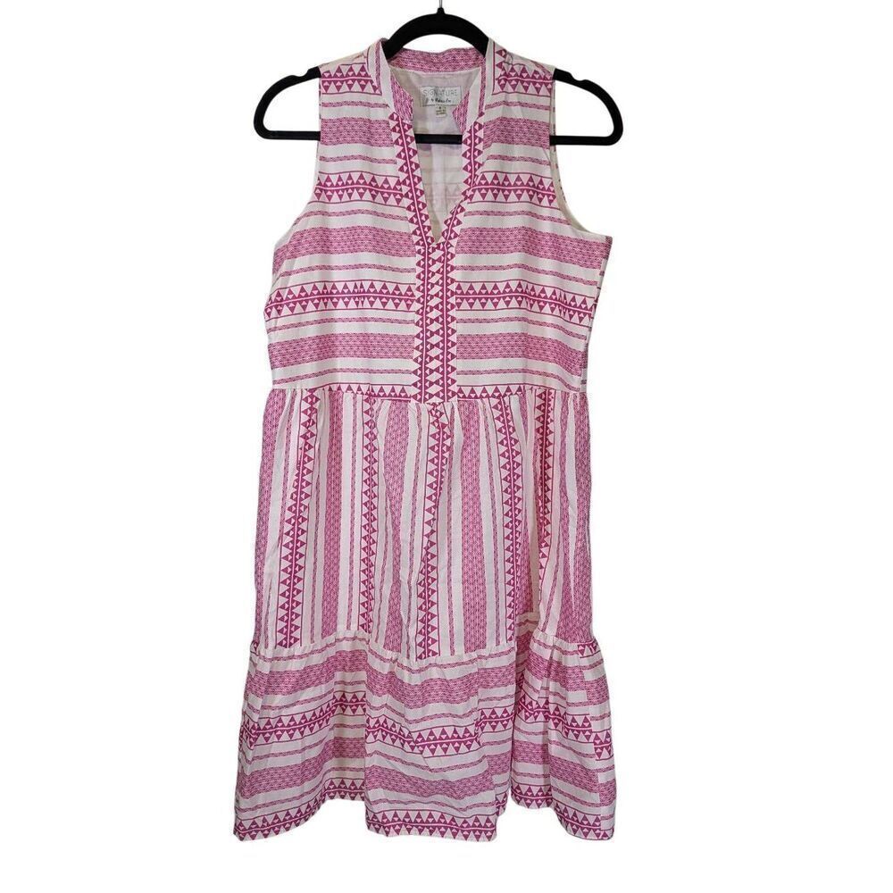 Signature By Robbie Bee Pink Woven Printed Babydoll Dress Women's Size Small